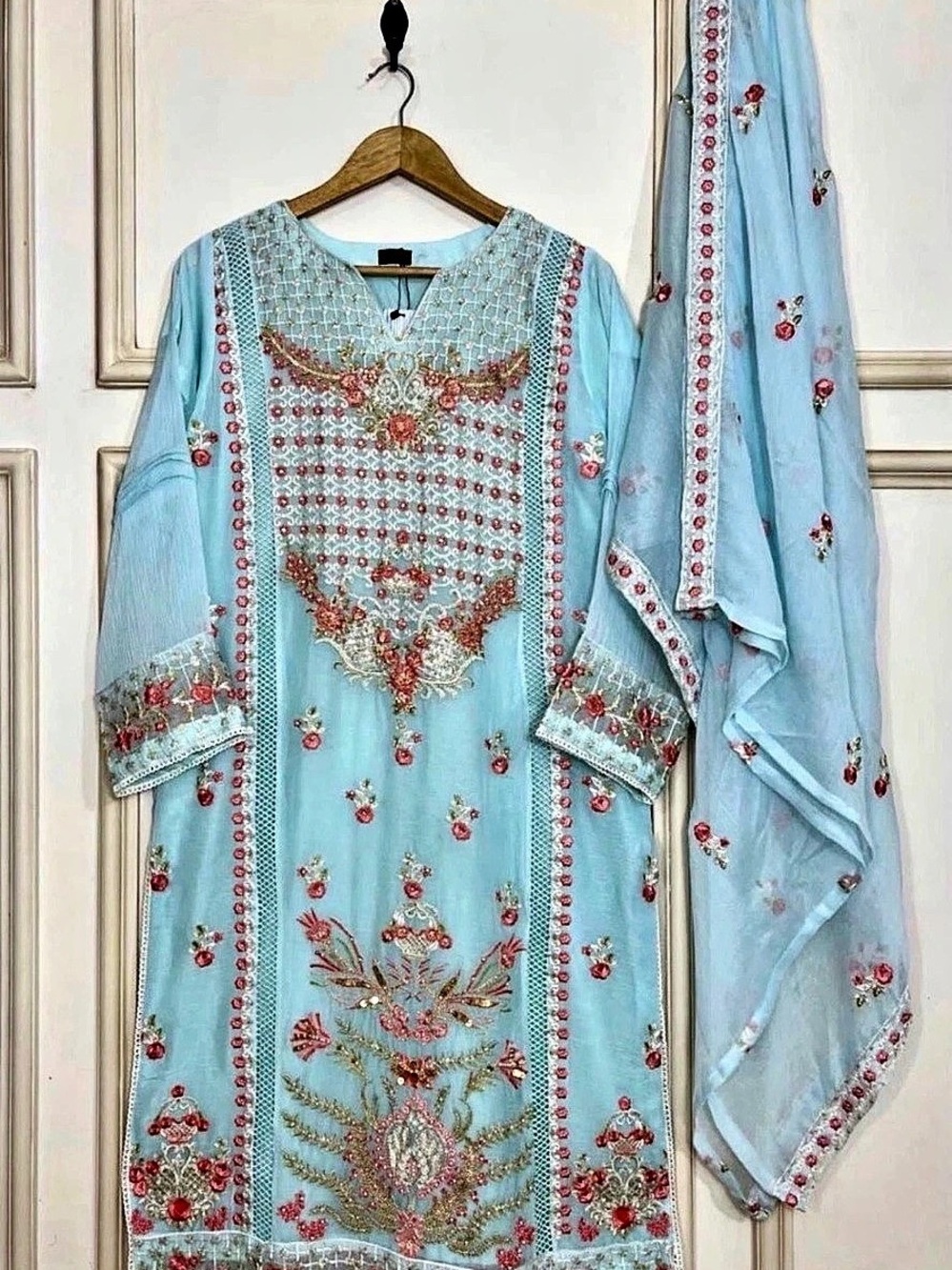 Embroidered Blue Kurta Set